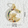 Macro shot of 18K gold-plated moon and bunny pendant with multicolored zircons 15.4mm - 3D Moon Rabbit (DZM-3712)