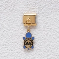 Italian charm bracelet link with gold metal base and blue enamel sea turtle pendant - GMKDZ-424