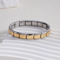 Italian modular charm bracelet with gold floral relief links in stainless steel - Two-tone Hollow Flower (BD-81)
