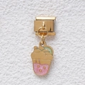 Gold stainless steel DIY bracelet link charm with pink strawberry milkshake enamel design - Dessert Milkshake Style (GMKDZ-362)