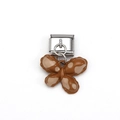 Italian charm link with a brown and beige butterfly pendant on a silver steel base - Brown Butterfly Style (MKDZ-105)