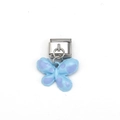 Italian charm bracelet link with blue and purple butterfly enamel pendant in silver finish - Blue-Purple Butterfly Style (MKDZ-106)