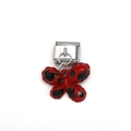 Italian charm bracelet link with red and black enamel butterfly pendant in silver finish - Red-Black Ladybug Butterfly Style (MKDZ-107)