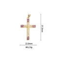 Vista dettagliata delle dimensioni di un ciondolo crocifisso placcato oro 18k con pietre - Stile Crocifisso - Viola (DZ-634)