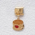 Italian charm link with gold coffee cup pendant and red enamel heart detail - Heart Coffee Cup Style (GMKDZ-365)