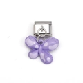 Italian charm bracelet link featuring a purple resin butterfly on stainless steel base - Purple Butterfly Style (MKDZ-110)
