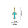 Dettaglio del ciondolo a croce dorata con opale blu che mostra dimensioni di 24,1 mm - Mini Croce Opale - Celeste (DZ-644)