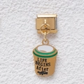 Italian charm bracelet link with gold coffee cup pendant and Life Begins After Coffee text - Life Begins After Coffee Style (GMKDZ-372)