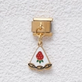 Italian charm link in gold stainless steel with a sweet white and red strawberry pendant - Strawberry Triangle Style (GMKDZ-368)