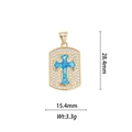 Vista dettagliata del ciondolo a croce dorata da 28,4 mm con opale blu e zirconi incastonati - Pendente a Croce Rettangolare - Blu Brillante (DZ-654)