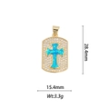 Pendaglio rettangolare dorato con croce in opale blu e pavé di zirconi brillanti - Pendente a Croce Rettangolare - Celeste (DZ-656)
