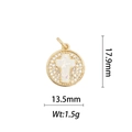 Dettaglio macro di un ciondolo a croce tondo placcato oro 18k con zirconi e misure - Pendente a Croce Moneta Rotonda - Bianco (DZ-658)