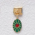 Italian charm for bracelet in gold with green enamel and red heart motif accessory - Green Tone Heart Oval Style (GMKDZ-364)