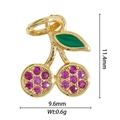 Detailed dimensions of 18K gold-plated cherry pendant with pink gems and green leaves - Pink Purple Cherry Style (DZM-3552)