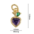 18K gold plated heart pendant with purple stone and green zircon, 12.0mm charm - Purple Heart Style (DZM-3554)