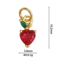 Detailoverzicht van de 18K gouden hart hanger afmetingen 10,2mm bij 5,8mm met rode steen - Rood Hart Stijl (DZM-3560)