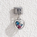 Italiaanse charm link met een kleurrijke wereldkaart hart hanger van staal - 1*0.9cm / Wereldkaart Hart Stijl (MKDZ-465)