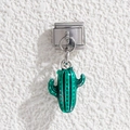 Charm modulare italiano con ciondolo a forma di cactus verde su base in acciaio inossidabile - 1*0.9cm / Stile Cactus Verde (MKDZ-468)