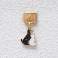 Italienisches Charm-Glied in Gold mit Emaille-Anhänger aus schwarzem Hund und weißer Katze - GMKDZ-415