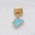 Italienisches modulares Armband-Element aus Gold-Edelstahl mit hellblauem Emaille-Muschel - GMKDZ-419