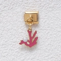 Italian charm link with gold stainless steel pink coral pendant and pearl accent - GMKDZ-420