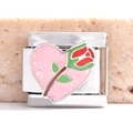 Italian charm stainless steel link with pink glitter heart and red rose enamel - Glitter Heart Rose Style (MK-484)