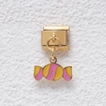 Italian charm link with a yellow and pink candy pendant in gold-plated stainless steel - GMKDZ-373