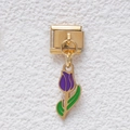 Italian charm pendant in gold stainless steel with a purple tulip enamel flower - GMKDZ-374