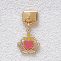 Italian charm bracelet link with a golden crown pendant featuring a pink heart and crystals - GMKDZ-377