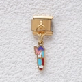 Gold stainless steel link charm with colorful enamel rocket and pink butterfly pendant - Rocket Butterfly Style (MKDZ-369)