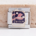 Maillon de charme italien avec livre de sorcière en émail violet sur acier inox - Livre de Magie WITCH (MK-513)
