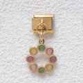 Italian charm bracelet component with gold floral wreath pendant and colorful glitter stones - GMKDZ-380