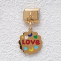 Italian charm link in gold stainless steel with red Love text and enamel heart details - LOVE Letter Disk Style (MKDZ-372)