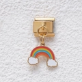Italian charm link in gold finish with a colorful rainbow and white clouds pendant - GMKDZ-382