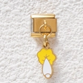 Italian modular charm for DIY bracelets in gold finish with yellow floral enamel - Wheat Ear Style (GMKDZ-510)