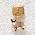 Italian charm for DIY modular bracelets featuring a sheep on a skateboard with gold finish - Skateboarding Animal(GMKDZ-490)