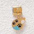 Italian charm gold modular link with black pet paw print pendant for custom jewelry - Round Wave Paw(GMKDZ-491)
