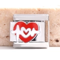 Italian charm bracelet link in stainless steel featuring red heart with white EKG line - EKG Heart Style (MK-1124)