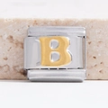 Italiaanse bedel met gouden letter B op roestvrijstalen modulaire armband schakel - Zilveren Basis Gouden B