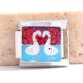 Italian charm link with white swans and red glitter heart on stainless steel base - Swans Heart Style (MK-190)
