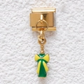 Italiaanse modulaire bedel in goud met groen emaille en een gele strik - Groene Parfumfles Stijl (GMKDZ-440)