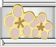 Italiaanse bedelarmband link met roze emaille bloem en gouden sterren op staal - Roze Bloem Stijl (MK-12)