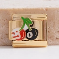 Italiaanse armband link met kers schedel en 8-ball design op gouden rvs basis - Kers en 8-Ball Stijl (MK-2462)