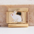 Maillon de charme italien doré avec lapin en émail blanc pour bracelets personnalisables DIY - Style Lapin Blanc (MK-2463)