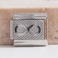 Macro shot of a silver infinity charm modular link for DIY stainless steel bracelets - Infinity Symbol Pattern (MK-2466)