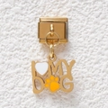 Gold Italian charm with I Heart My Dog text and yellow paw print for modular bracelets - Gold Heart Paw(GMKDZ-485)