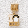 Italian modular charm in gold finish featuring a dog bone, paw print and DOG lettering - Bone Paw DOG(GMKDZ-486)