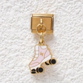 Italian charm link with pink roller skate pendant and gold stainless steel finish - Pink Roller Skate(GMKDZ-493)