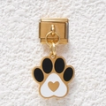 Italian charm link featuring a golden paw print pendant with a small heart detail - White Paw with Heart(GMKDZ-489)