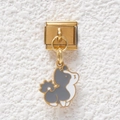 Italian charm link with a cute golden puppy dog pendant and grey enamel finish - Grey Puppy(GMKDZ-487)